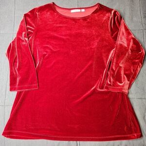 Susan Graver Red Velour 3/4 Sleeve Top